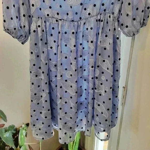 Nasty‎ Gal Blue Feather Poka-Dot Printed Mini Dress, Size 8 - Picture 4 of 8